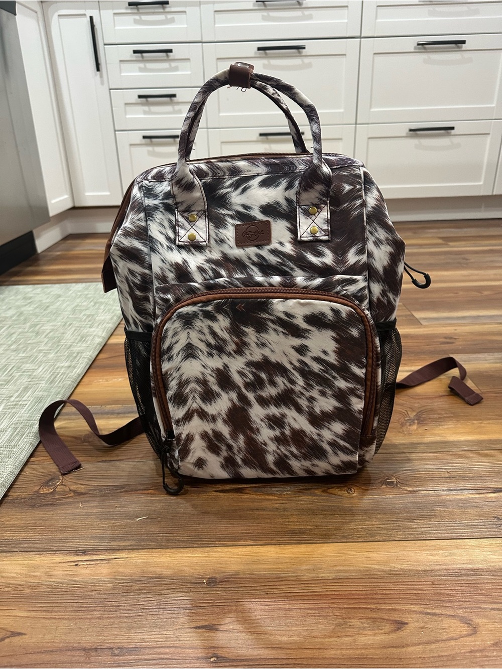 Insulated Collapsible Animal Print Cooler Tote Backpack Brown Black White